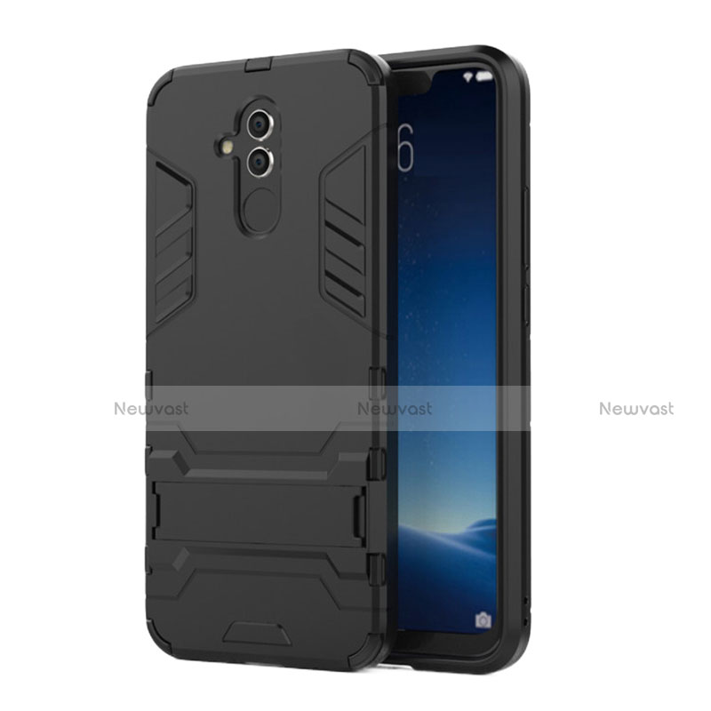 Silicone Matte Finish and Plastic Back Cover Case with Stand for Huawei Mate 20 Lite Black