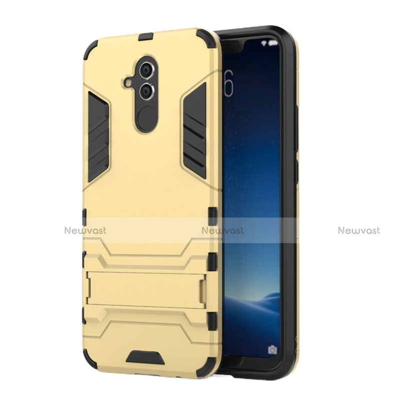 Silicone Matte Finish and Plastic Back Cover Case with Stand for Huawei Mate 20 Lite Gold