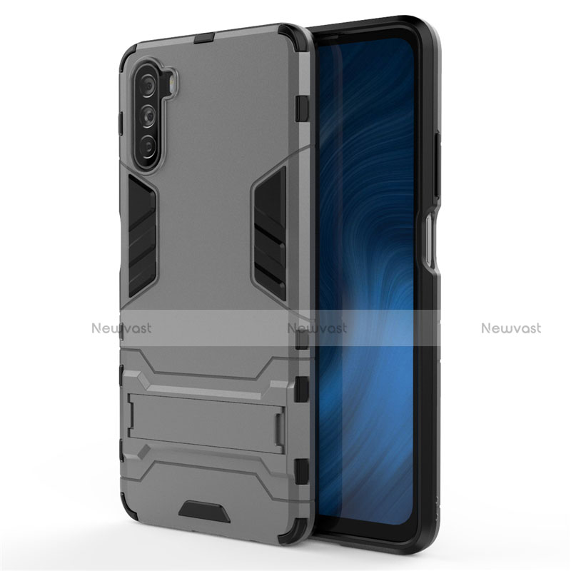Silicone Matte Finish and Plastic Back Cover Case with Stand for Huawei Mate 40 Lite 5G Gray