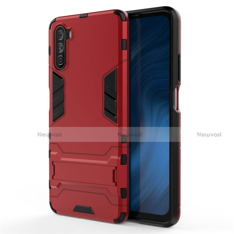 Silicone Matte Finish and Plastic Back Cover Case with Stand for Huawei Mate 40 Lite 5G Red