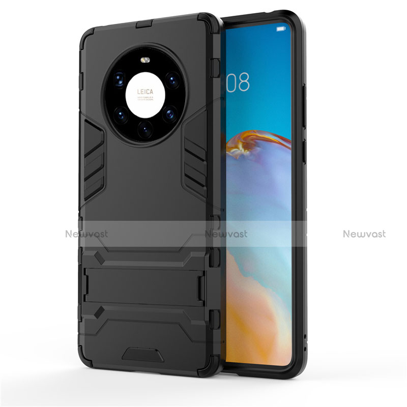 Silicone Matte Finish and Plastic Back Cover Case with Stand for Huawei Mate 40 Pro+ Plus Black