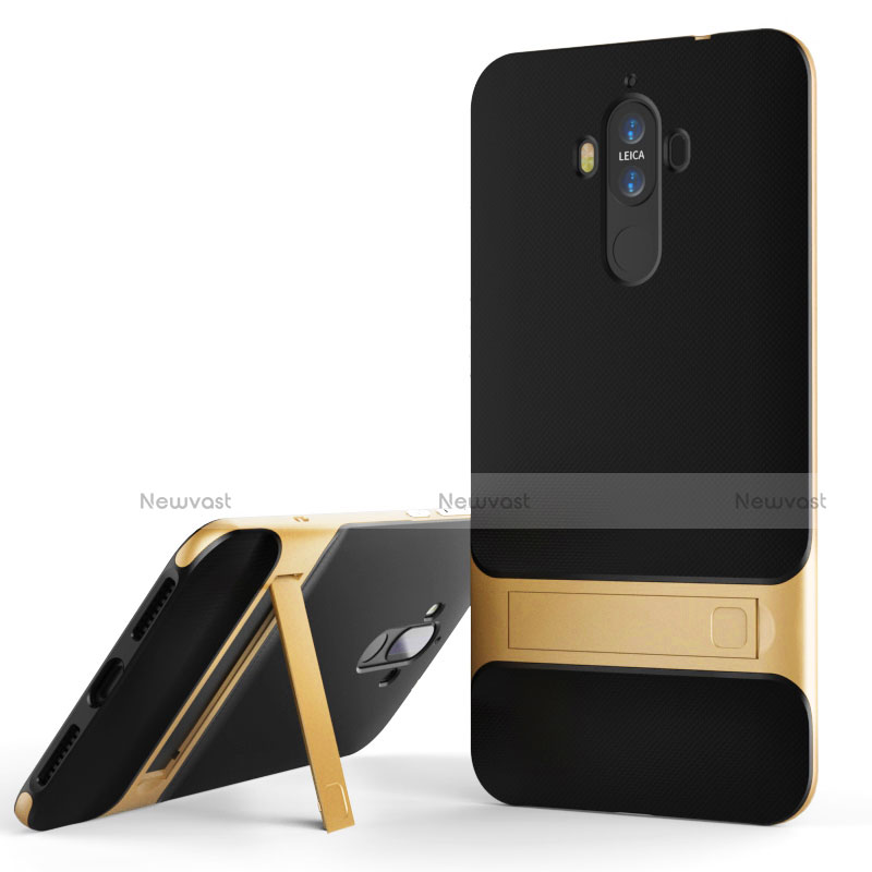 Silicone Matte Finish and Plastic Back Cover Case with Stand for Huawei Mate 9 Gold