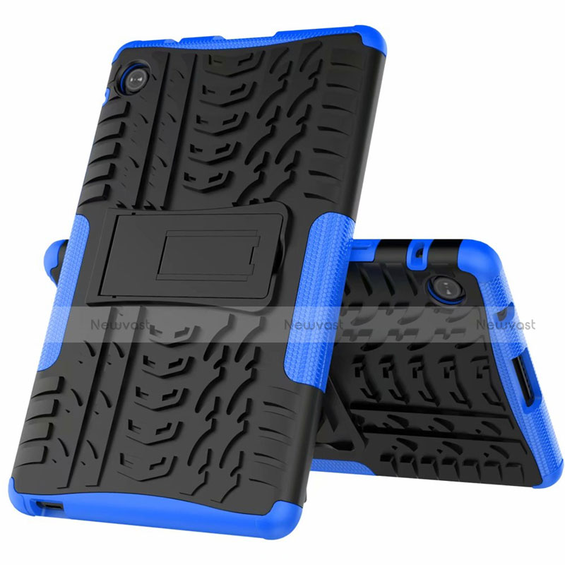 Silicone Matte Finish and Plastic Back Cover Case with Stand for Huawei MatePad T 8 Blue