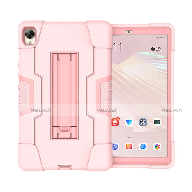 Silicone Matte Finish and Plastic Back Cover Case with Stand for Huawei MediaPad M6 10.8 Pink