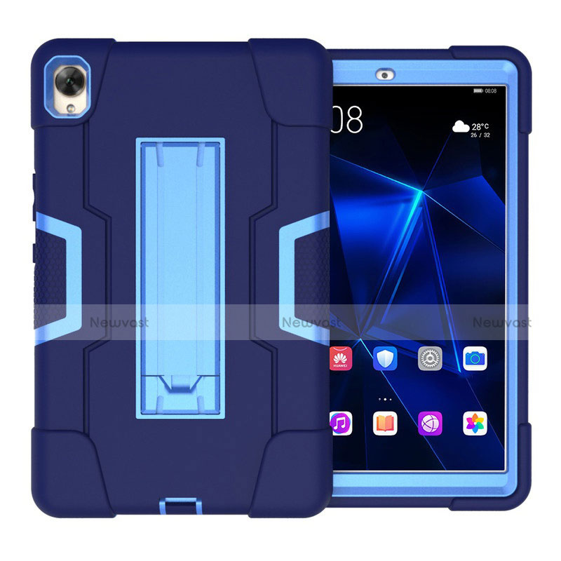 Silicone Matte Finish and Plastic Back Cover Case with Stand for Huawei MediaPad M6 8.4 Blue