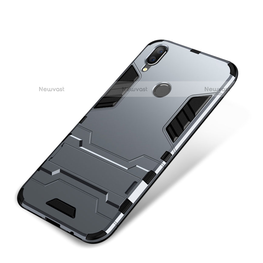 Silicone Matte Finish and Plastic Back Cover Case with Stand for Huawei Nova 3i Gray