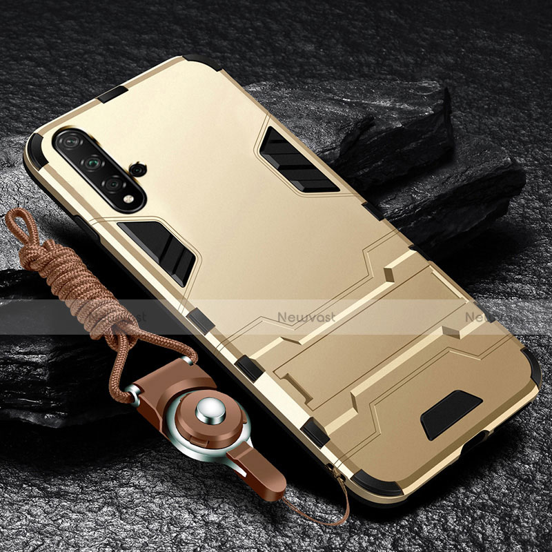 Silicone Matte Finish and Plastic Back Cover Case with Stand for Huawei Nova 5 Gold