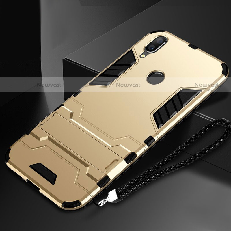 Silicone Matte Finish and Plastic Back Cover Case with Stand for Huawei P Smart (2019) Gold