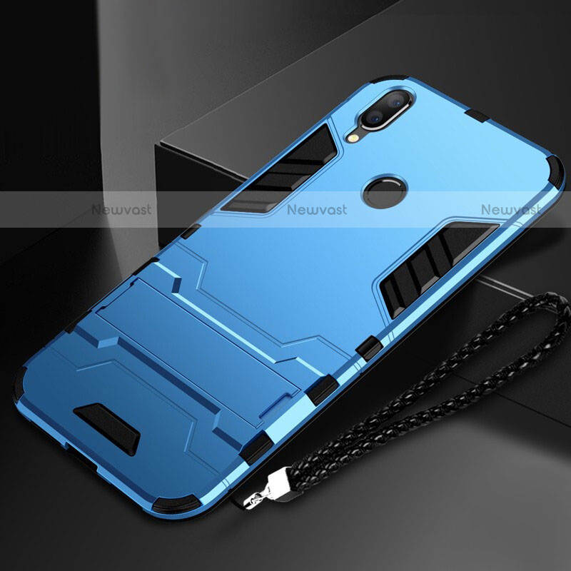 Silicone Matte Finish and Plastic Back Cover Case with Stand for Huawei P Smart (2019) Sky Blue