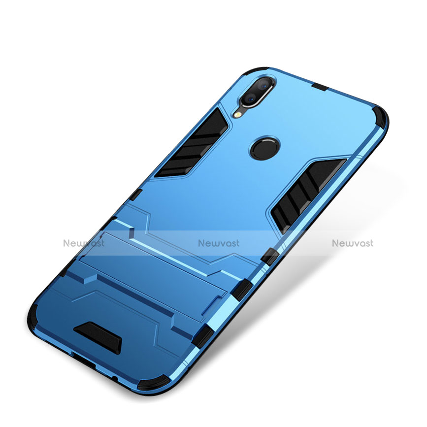 Silicone Matte Finish and Plastic Back Cover Case with Stand for Huawei P Smart+ Plus Blue