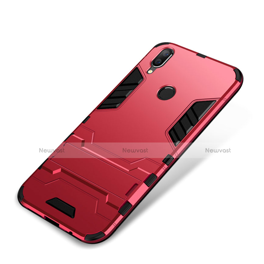 Silicone Matte Finish and Plastic Back Cover Case with Stand for Huawei P Smart+ Plus Red