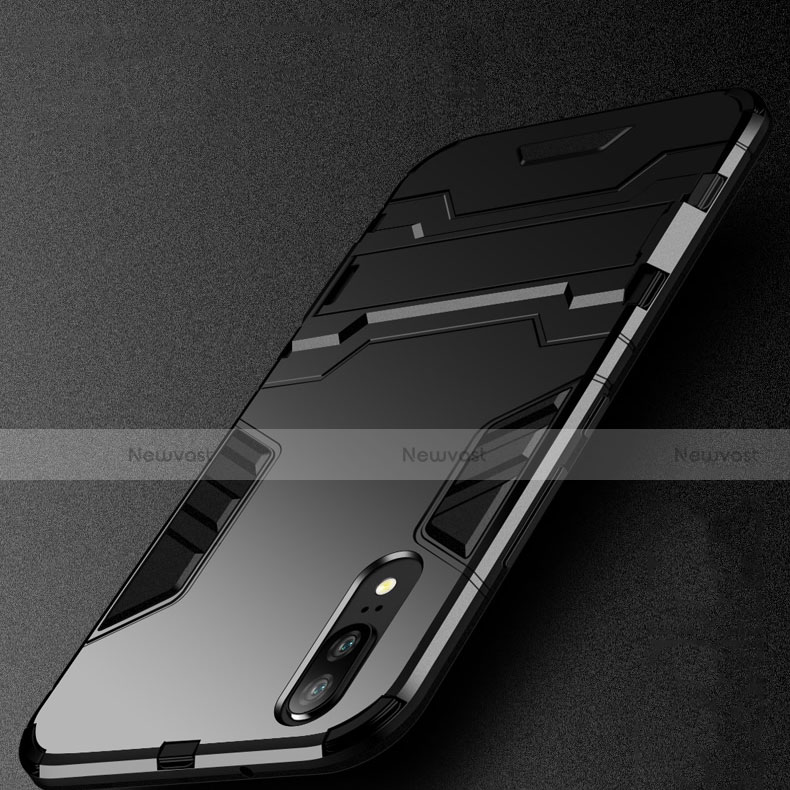Silicone Matte Finish and Plastic Back Cover Case with Stand for Huawei P20