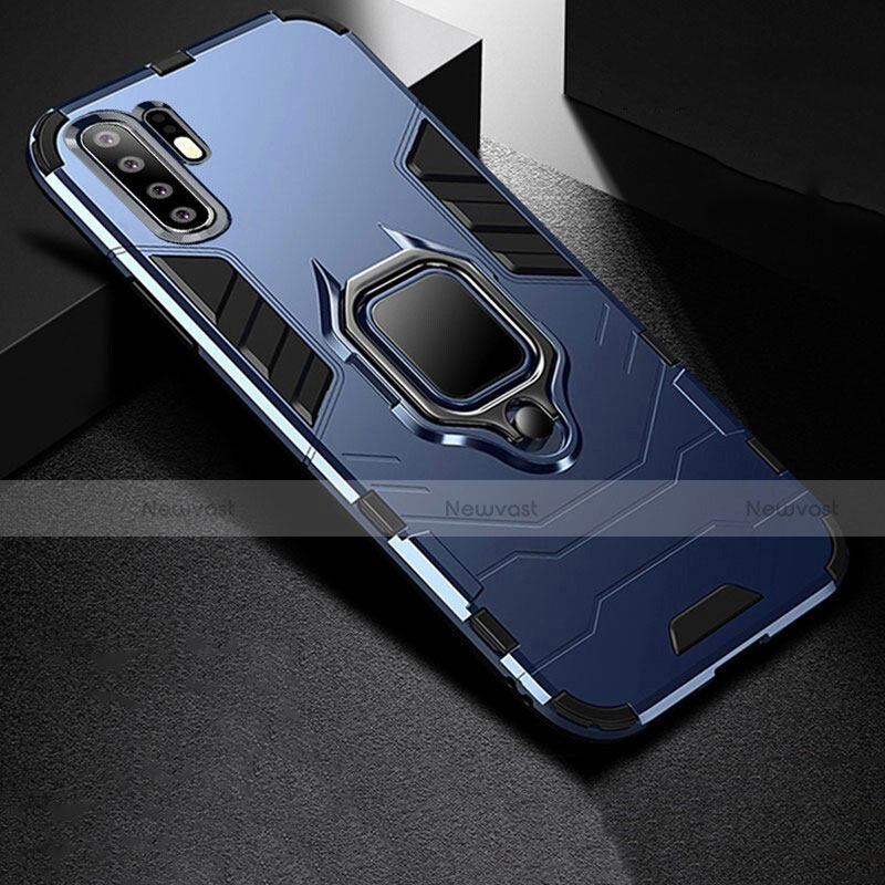 Silicone Matte Finish and Plastic Back Cover Case with Stand for Huawei P30 Pro Blue