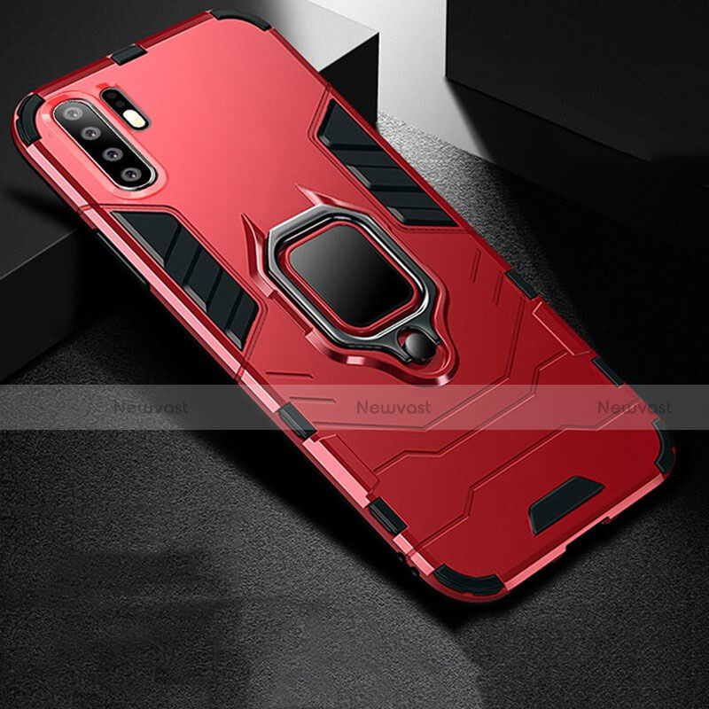 Silicone Matte Finish and Plastic Back Cover Case with Stand for Huawei P30 Pro New Edition Red