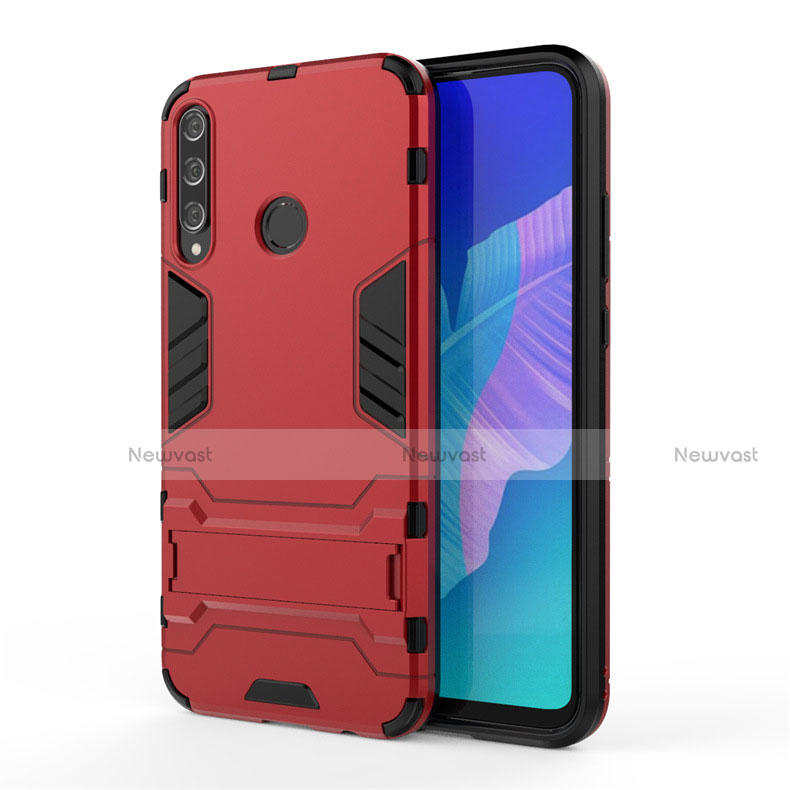 Silicone Matte Finish and Plastic Back Cover Case with Stand for Huawei P40 Lite E Red