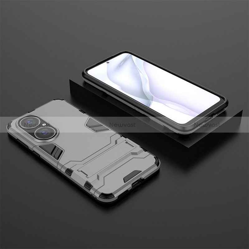 Silicone Matte Finish and Plastic Back Cover Case with Stand for Huawei P50