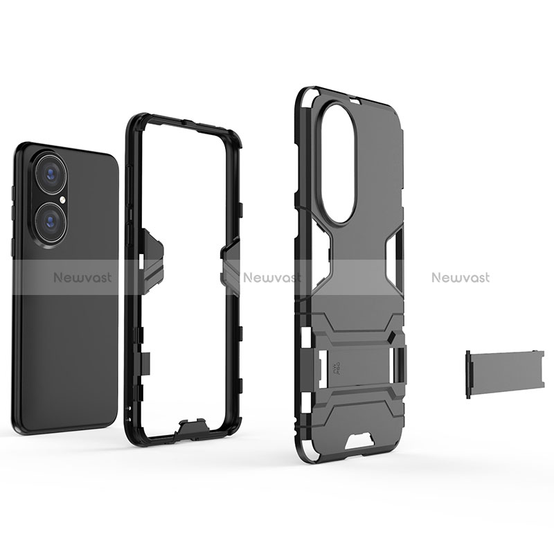 Silicone Matte Finish and Plastic Back Cover Case with Stand for Huawei P50 Pro