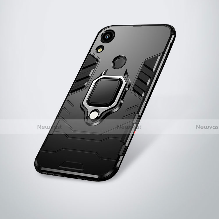 Silicone Matte Finish and Plastic Back Cover Case with Stand for Huawei Y6 (2019) Black