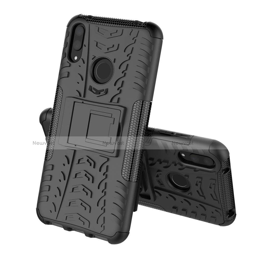 Silicone Matte Finish and Plastic Back Cover Case with Stand for Huawei Y7 (2019) Black