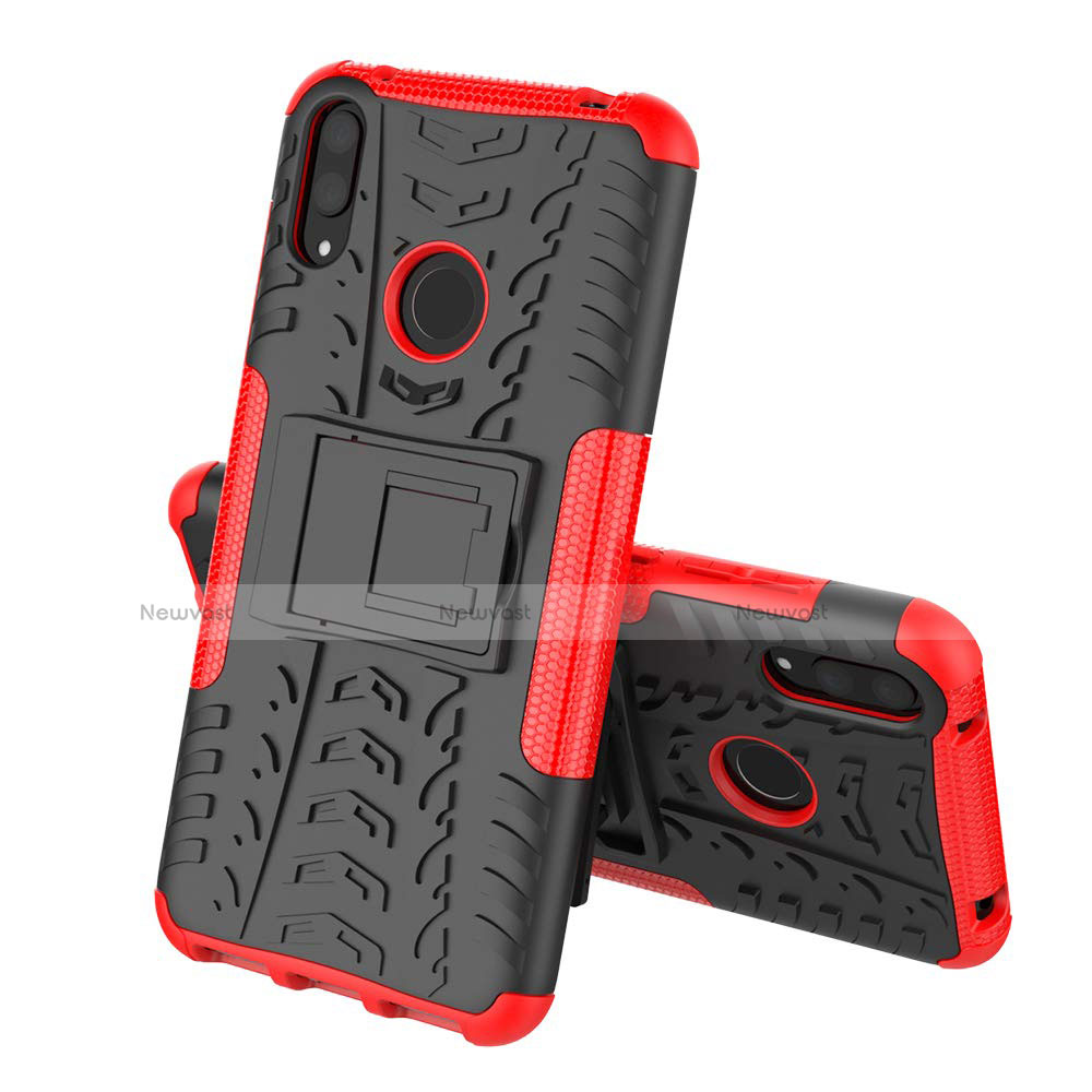 Silicone Matte Finish and Plastic Back Cover Case with Stand for Huawei Y7 (2019) Red