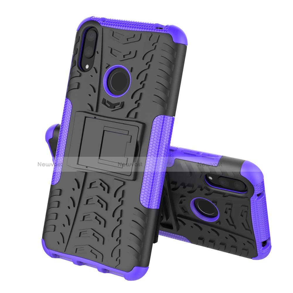 Silicone Matte Finish and Plastic Back Cover Case with Stand for Huawei Y7 Pro (2019) Purple