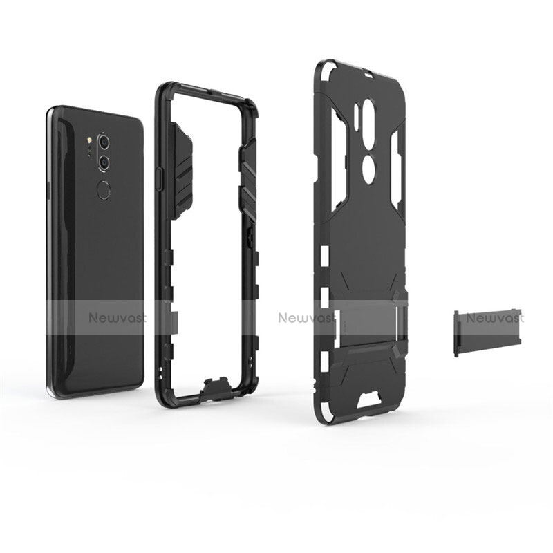 Silicone Matte Finish and Plastic Back Cover Case with Stand for LG G7