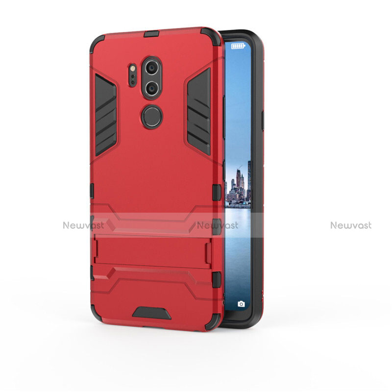 Silicone Matte Finish and Plastic Back Cover Case with Stand for LG G7 Red