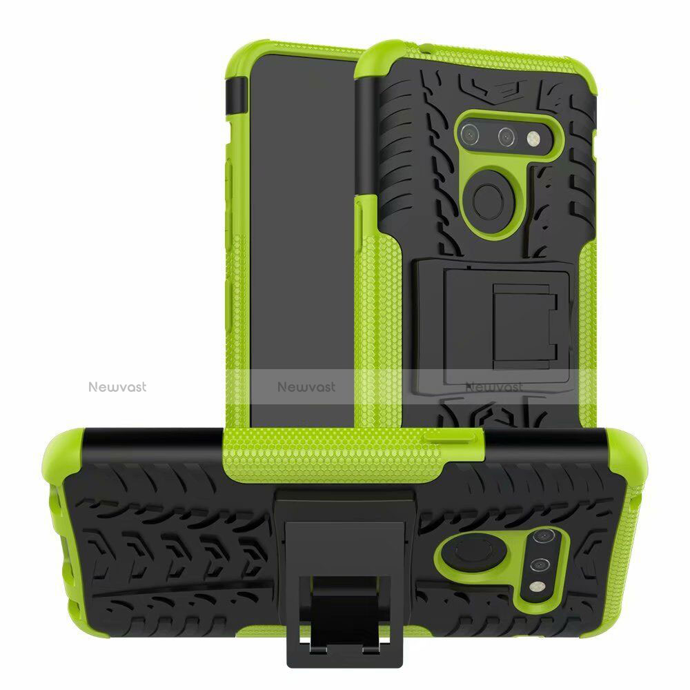 Silicone Matte Finish and Plastic Back Cover Case with Stand for LG G8 ThinQ Green