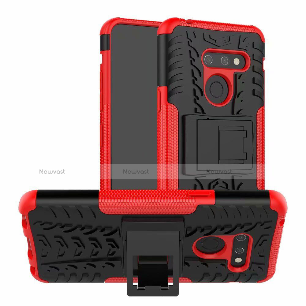 Silicone Matte Finish and Plastic Back Cover Case with Stand for LG G8 ThinQ Red