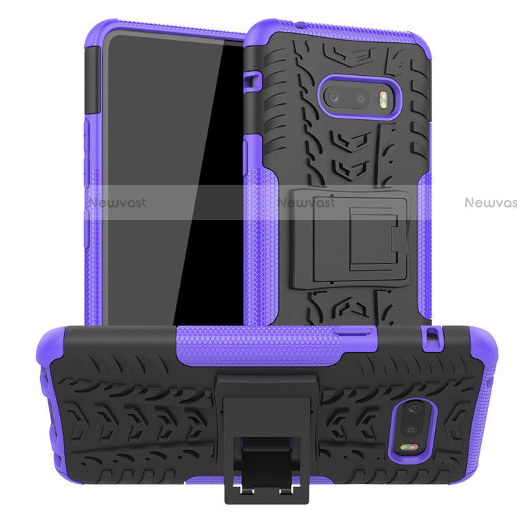 Silicone Matte Finish and Plastic Back Cover Case with Stand for LG G8X ThinQ Purple