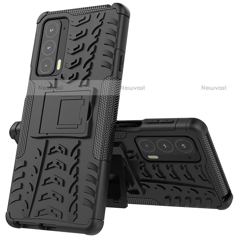 Silicone Matte Finish and Plastic Back Cover Case with Stand for Motorola Moto Edge 20 5G Black