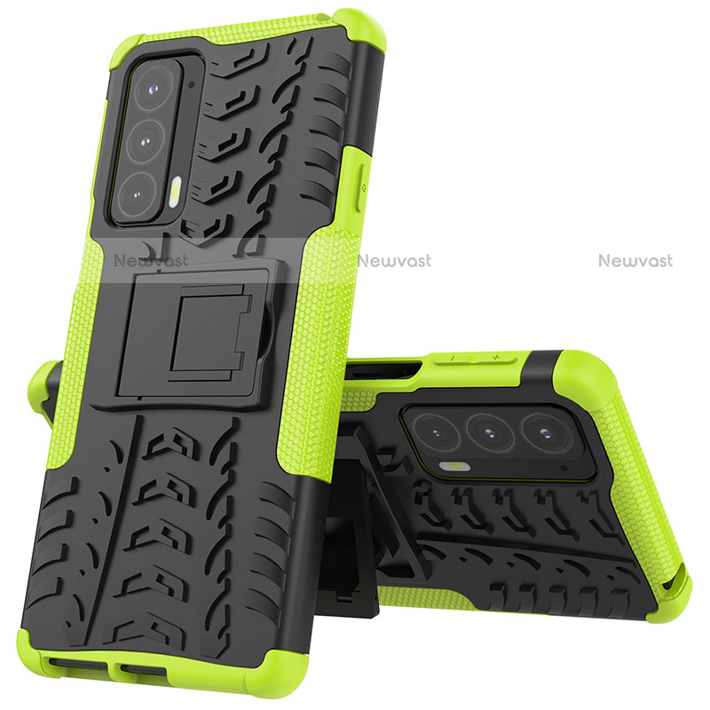 Silicone Matte Finish and Plastic Back Cover Case with Stand for Motorola Moto Edge 20 5G Green