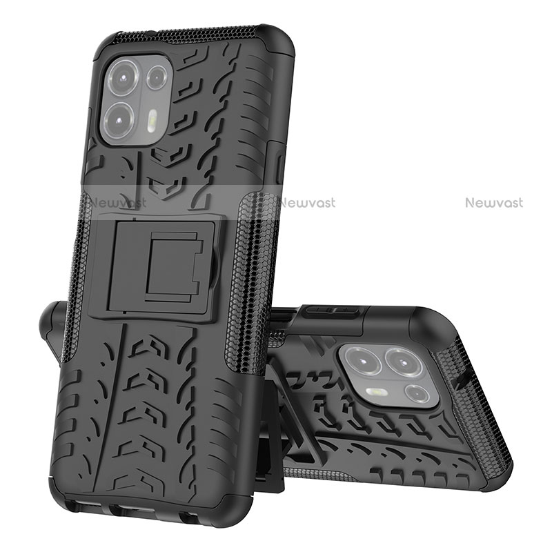 Silicone Matte Finish and Plastic Back Cover Case with Stand for Motorola Moto Edge 20 Lite 5G Black