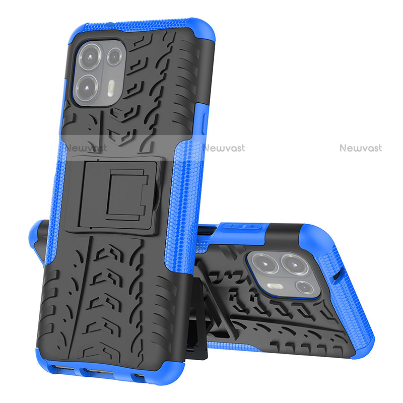 Silicone Matte Finish and Plastic Back Cover Case with Stand for Motorola Moto Edge 20 Lite 5G Blue