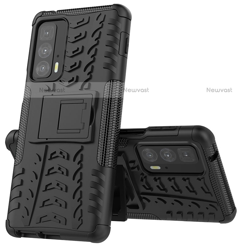 Silicone Matte Finish and Plastic Back Cover Case with Stand for Motorola Moto Edge 20 Pro 5G