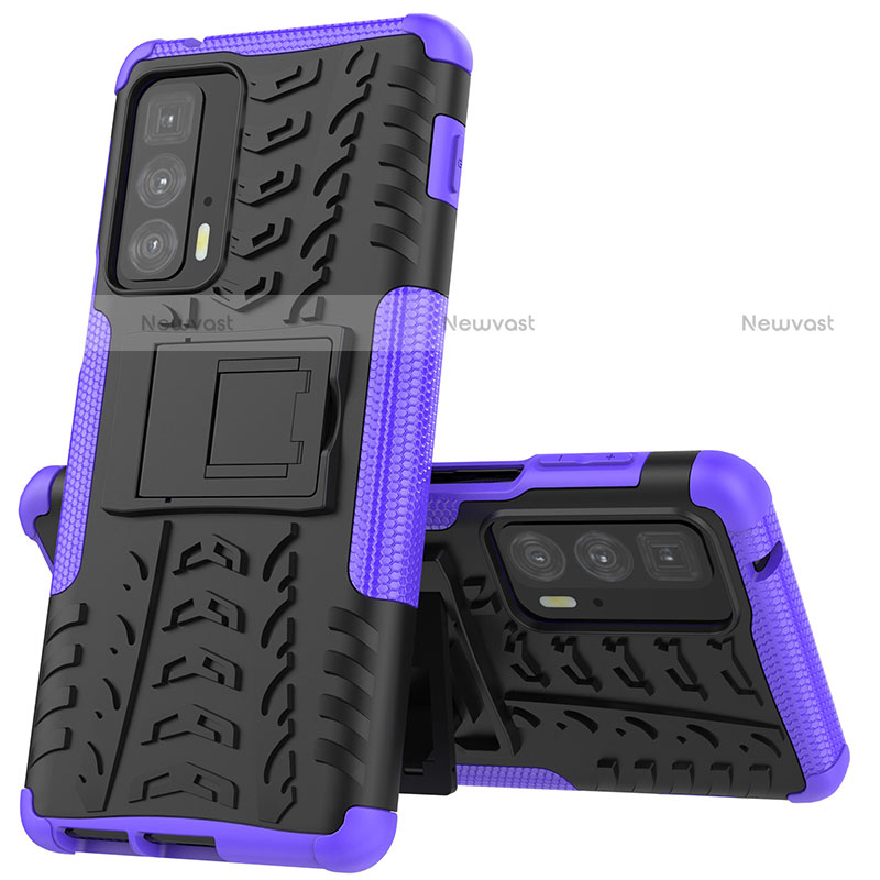 Silicone Matte Finish and Plastic Back Cover Case with Stand for Motorola Moto Edge S Pro 5G Purple