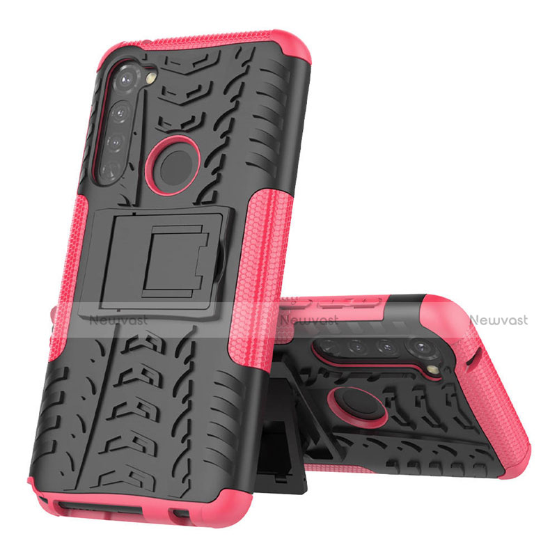 Silicone Matte Finish and Plastic Back Cover Case with Stand for Motorola Moto G Pro Pink