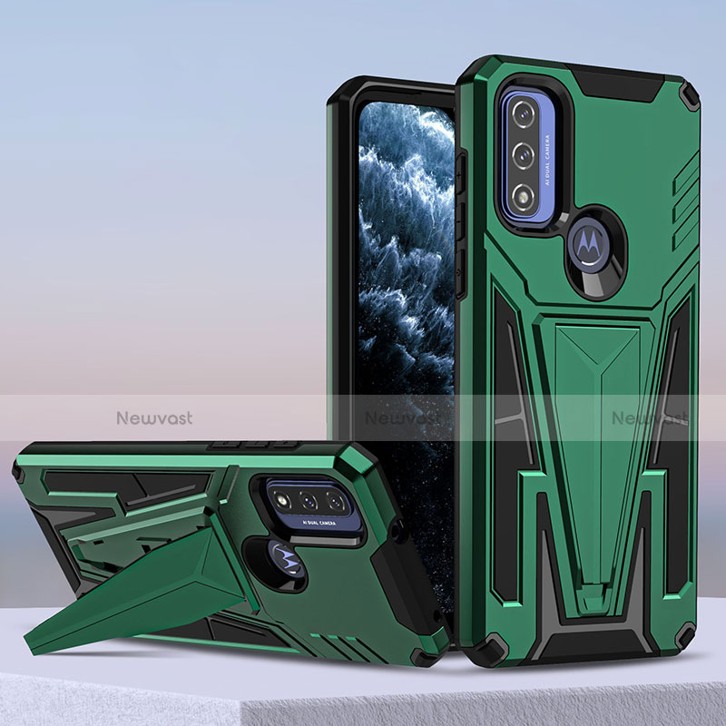 Silicone Matte Finish and Plastic Back Cover Case with Stand for Motorola Moto G Pure Green