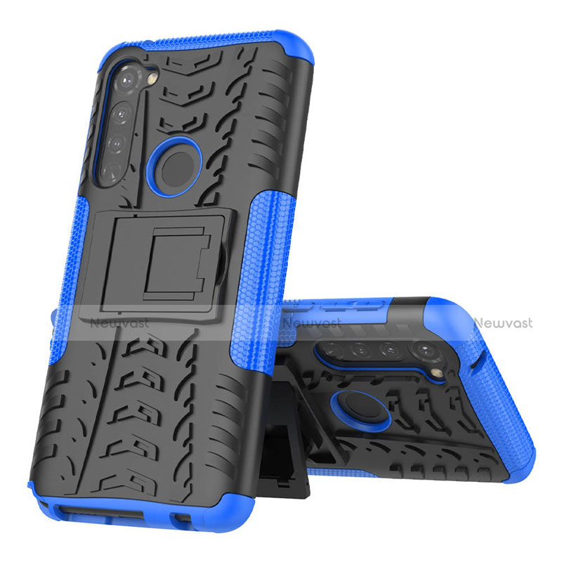 Silicone Matte Finish and Plastic Back Cover Case with Stand for Motorola Moto G Stylus Blue