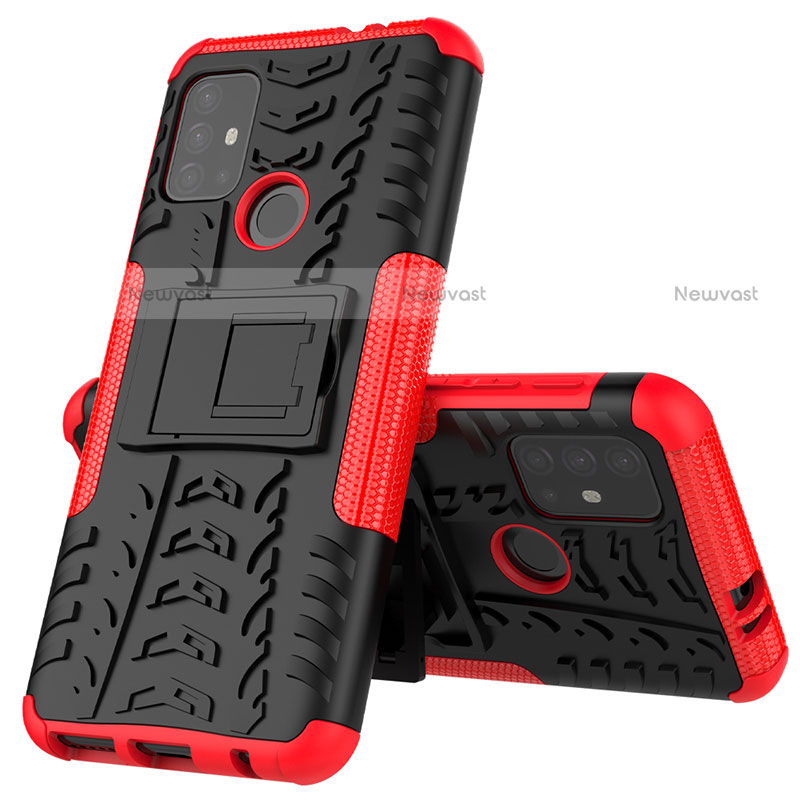 Silicone Matte Finish and Plastic Back Cover Case with Stand for Motorola Moto G10 Red