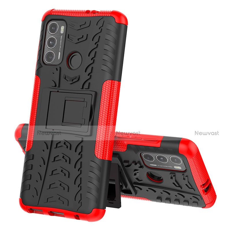 Silicone Matte Finish and Plastic Back Cover Case with Stand for Motorola Moto G40 Fusion Red