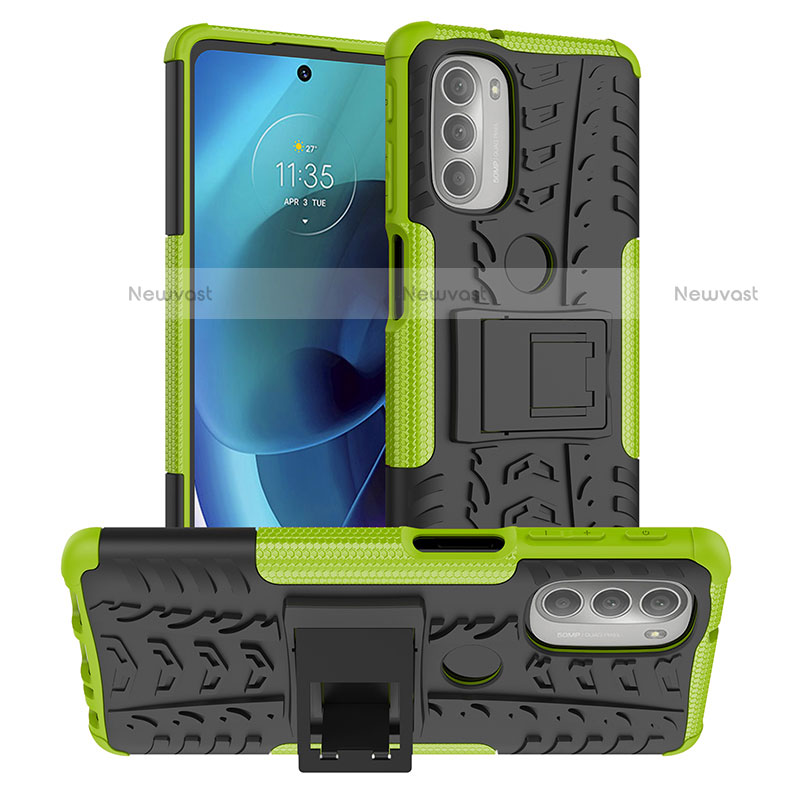 Silicone Matte Finish and Plastic Back Cover Case with Stand for Motorola Moto G51 5G Green