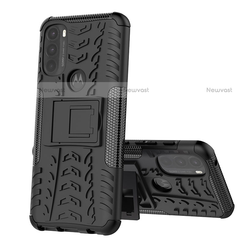 Silicone Matte Finish and Plastic Back Cover Case with Stand for Motorola Moto G71 5G