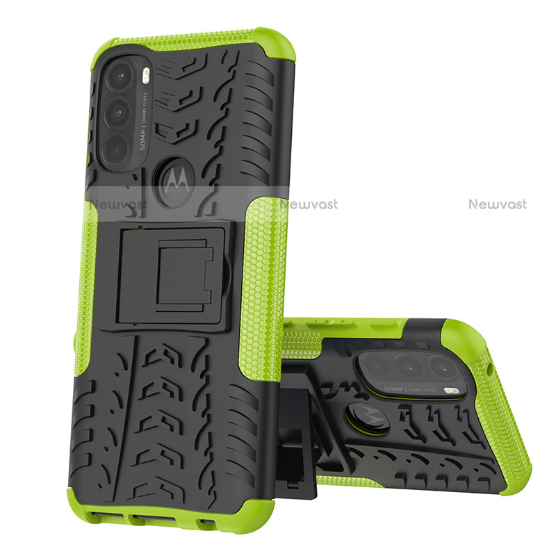 Silicone Matte Finish and Plastic Back Cover Case with Stand for Motorola Moto G71 5G Green