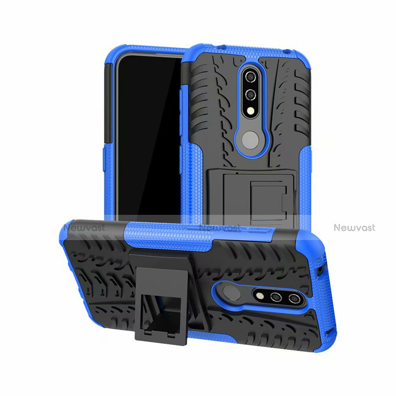 Silicone Matte Finish and Plastic Back Cover Case with Stand for Nokia 4.2 Blue