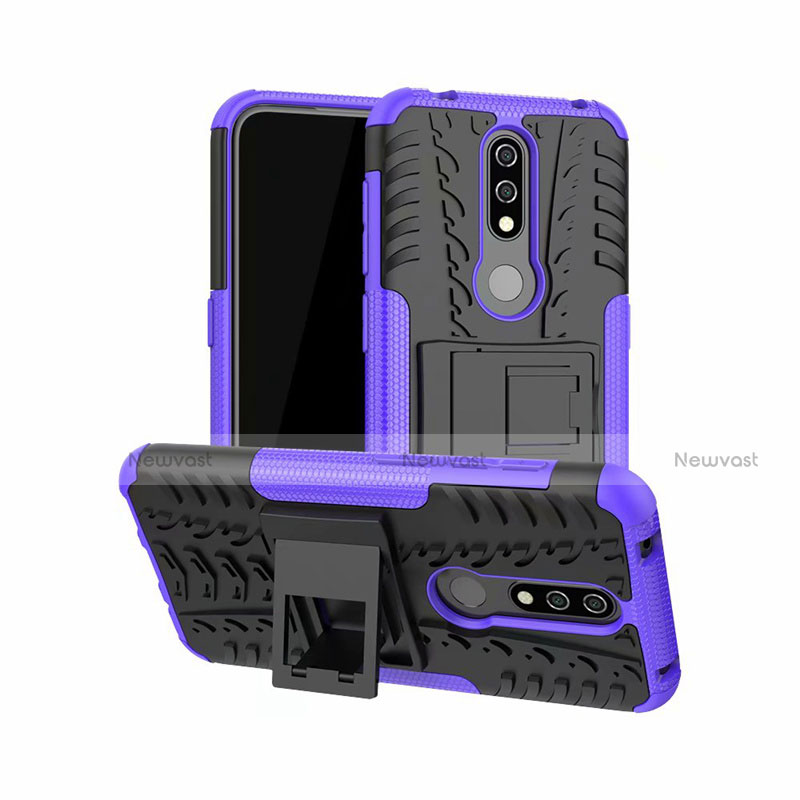 Silicone Matte Finish and Plastic Back Cover Case with Stand for Nokia 4.2 Purple