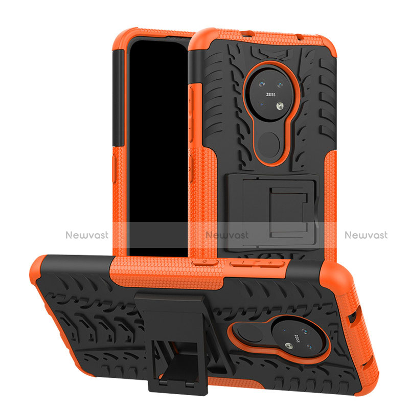 Silicone Matte Finish and Plastic Back Cover Case with Stand for Nokia 6.2 Orange