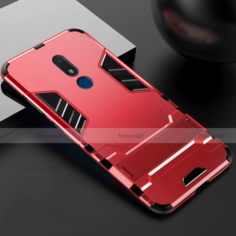 Silicone Matte Finish and Plastic Back Cover Case with Stand for Nokia C3 Red