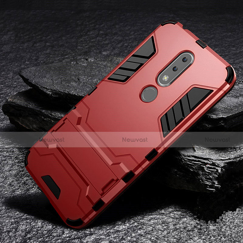 Silicone Matte Finish and Plastic Back Cover Case with Stand for Nokia X6 Red