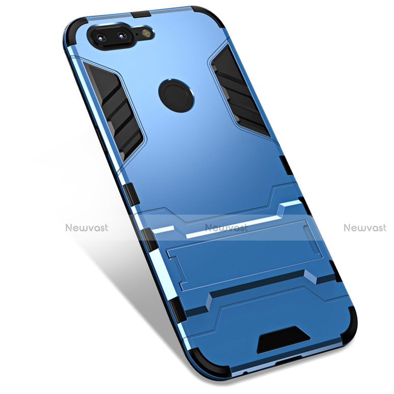 Silicone Matte Finish and Plastic Back Cover Case with Stand for OnePlus 5T A5010 Blue